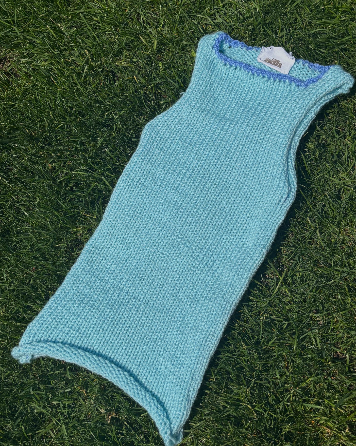 high neck fitted tank - aqua