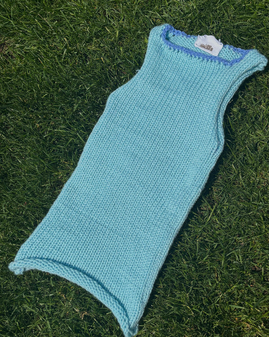 high neck fitted tank - aqua