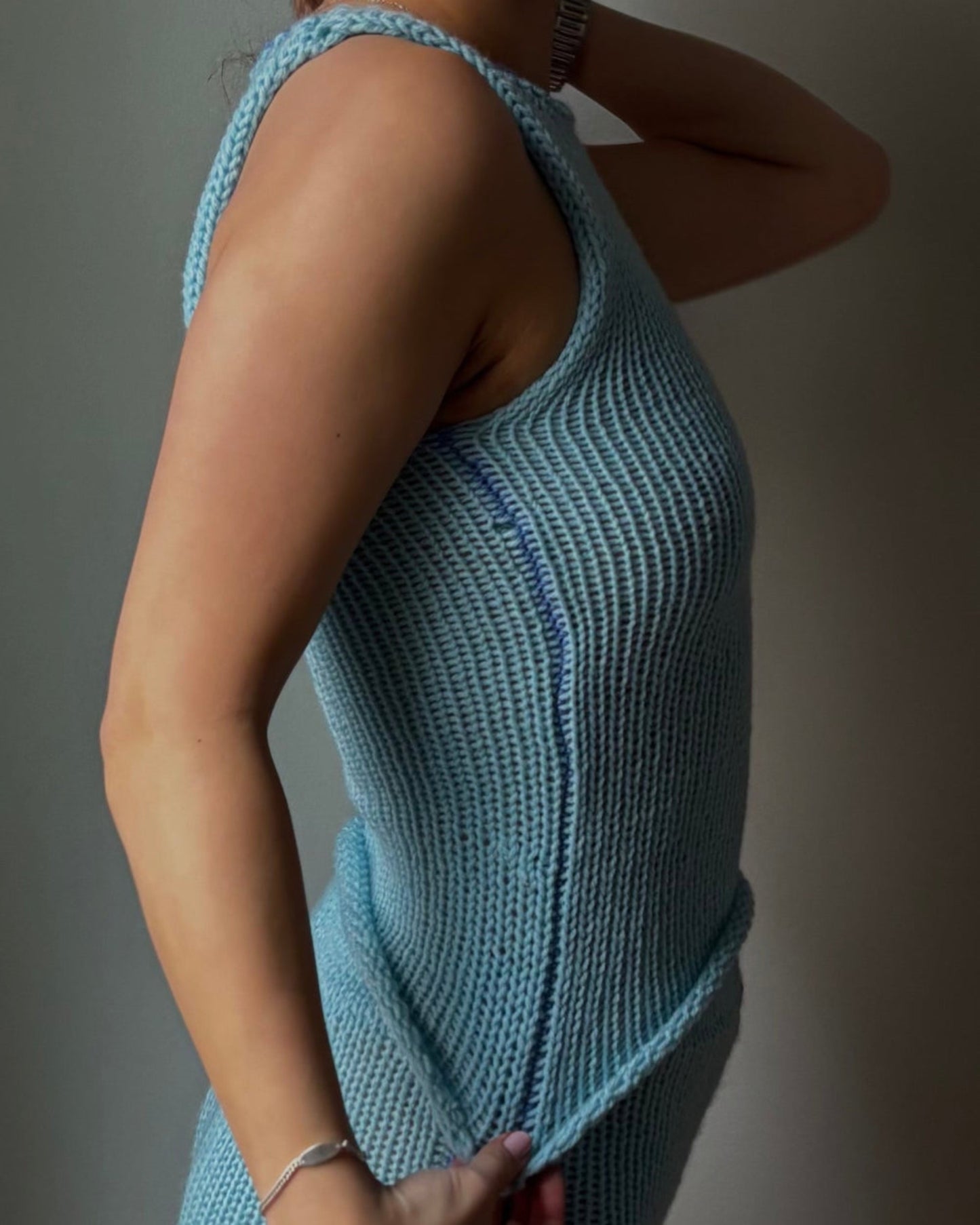 high neck fitted tank - aqua